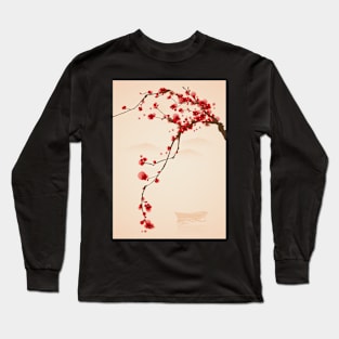 Whimsical Red Cherry Blossom Tree Long Sleeve T-Shirt